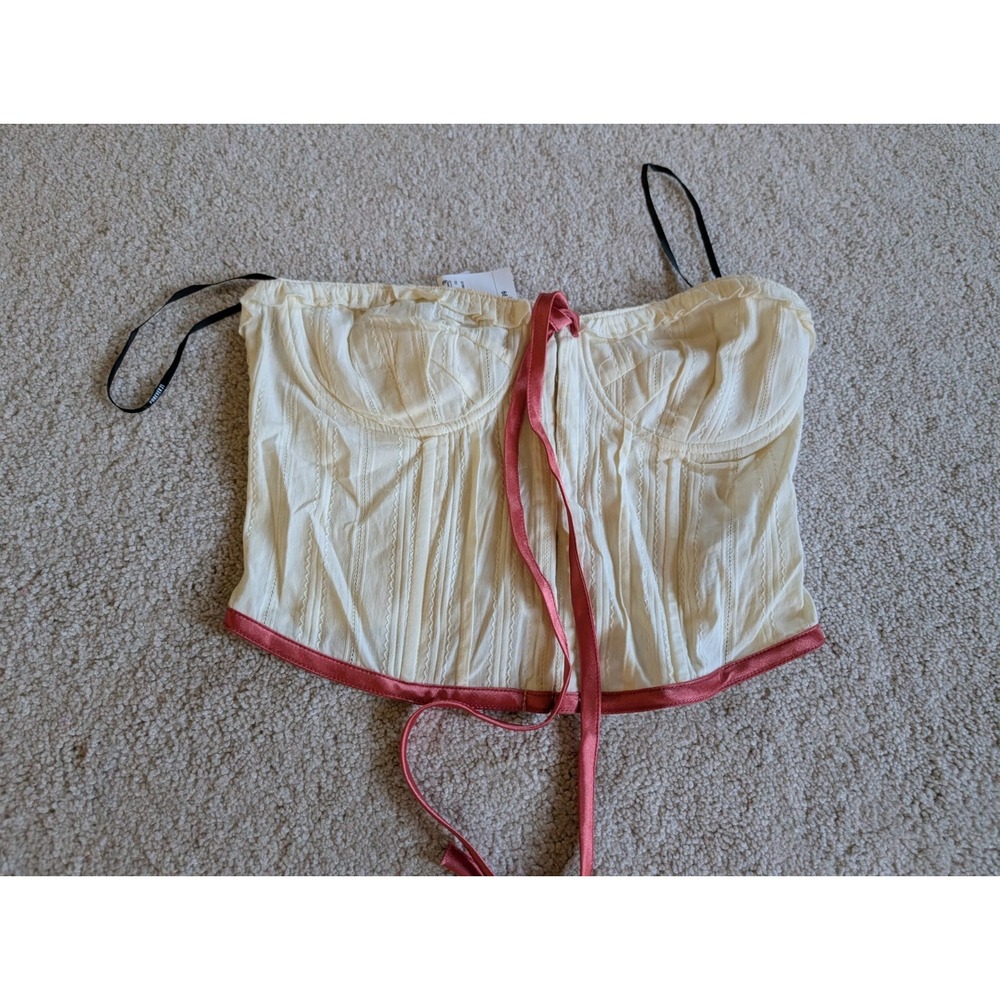 Forever 21 Women Corset Ribbon White Bra Top Cream Pink Trim Medium NWT